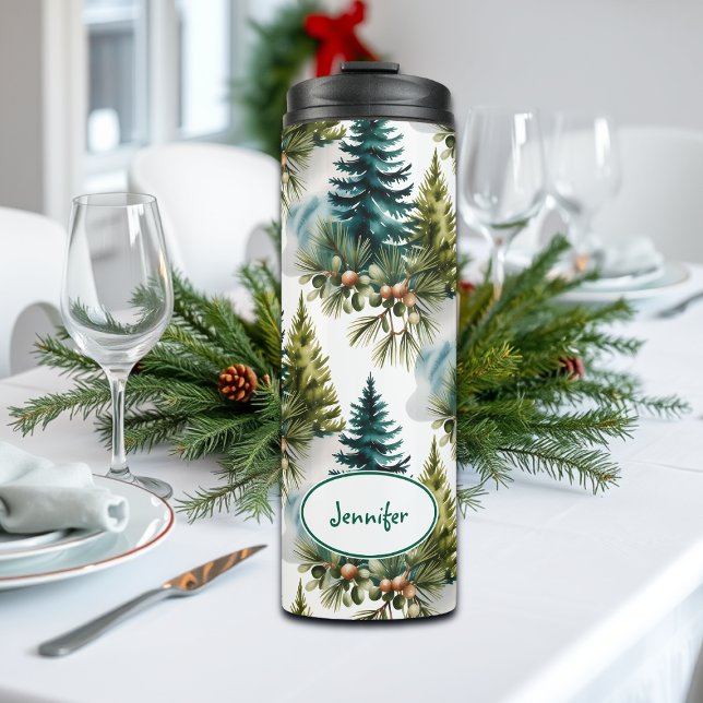 Watercolor Pine Pattern Elegant Winter Thermal Tumbler (Creator Uploaded)