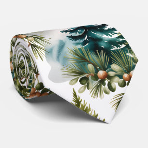 Watercolor Pine Pattern Elegant Winter  Tie