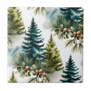 Watercolor Pine Pattern Elegant Winter Tile
