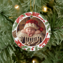 Watercolor Pine Photo Baby's First Christmas