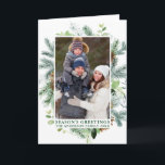Watercolor Pine Season's Greetings Green Folded Holiday Card<br><div class="desc">Modern Elegant Watercolor Green Pine Frame and Pine Cones Season's Greetings Photo Holiday Card</div>