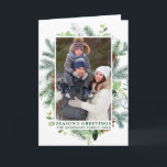 Watercolor Pine Season's Greetings Green Folded Holiday Card<br><div class="desc">Modern Elegant Watercolor Green Pine Frame and Pine Cones Season's Greetings Photo Holiday Card</div>