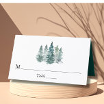 Watercolor Pine Spruce Trees Winter Snow Wedding Place Card<br><div class="desc">Personalise these elegant and classy place cards at your next wedding reception or Christmas/Holiday Party.  Watercolor green pine / spruce trees forest in winter wonderland theme scene background.  Blank / fill in template place cards - edit as you wish.</div>