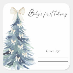 Watercolor pine tree bow - Baby Shower bookplate Square Sticker