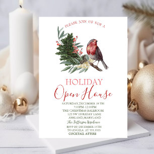 Watercolor Pine Tree Branch Cardinal Open House Invitation