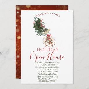 Watercolor Pine Tree Branch,Mistletoe Open House  Invitation