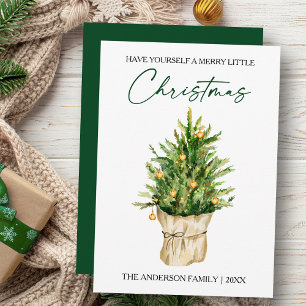 Watercolor Pine Tree Calligraphy Ink Script Holiday Card