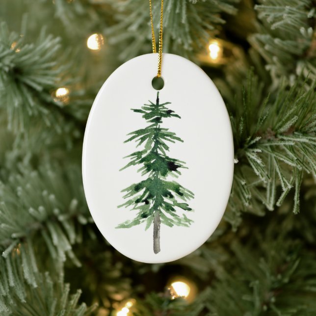 Watercolor Pine Tree Ceramic Tree Decoration (Tree)