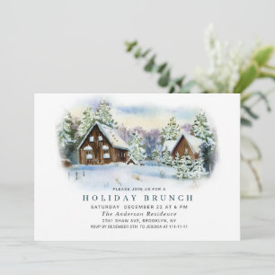 Watercolor Pine Tree Chic Christmas HOLIDAY BRUNCH Invitation