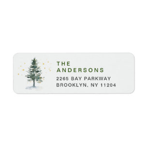 Watercolor Pine Tree Chic Christmas Return Address