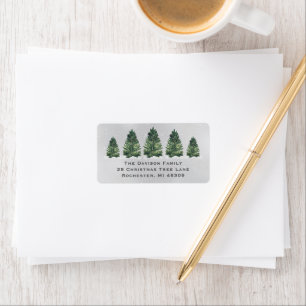 Watercolor Pine Tree Christmas Family Address Label