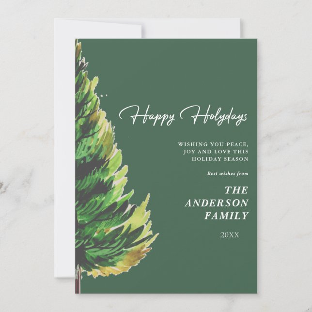 Watercolor Pine Tree Christmas Greeting Holiday Card (Front)