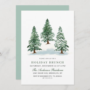 Watercolor Pine Tree Christmas Holiday Brunch Invitation