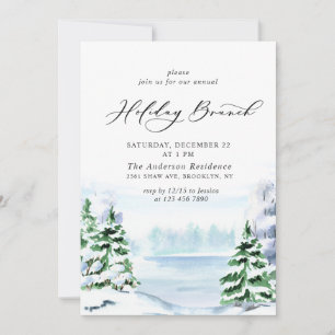 Watercolor Pine Tree Christmas Holiday Brunch Invitation
