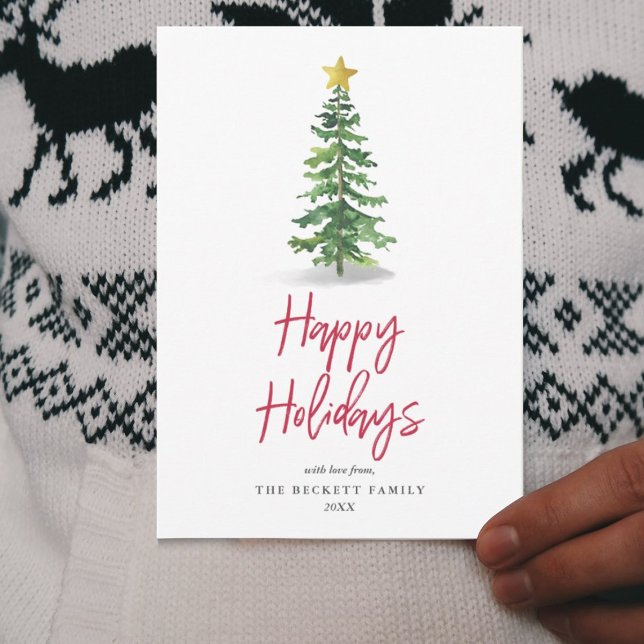 Watercolor Pine Tree Christmas Holiday Card (Creator Uploaded)