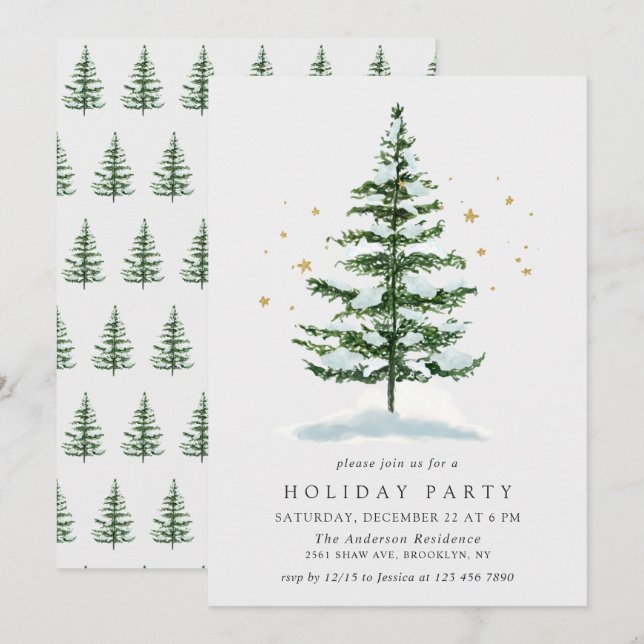 Watercolor Pine Tree Christmas Holiday Invitation (Front/Back)