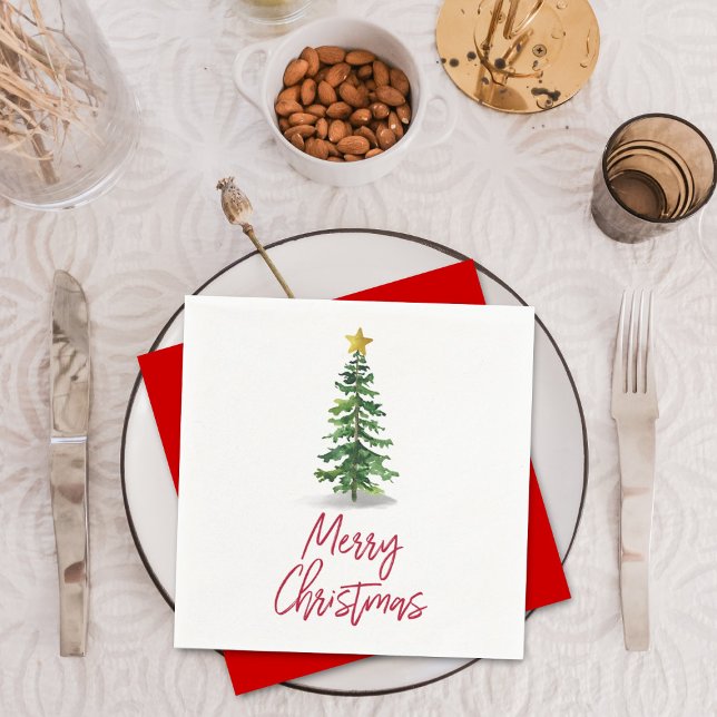 Watercolor Pine Tree Christmas Holiday Napkin (Creator Uploaded)