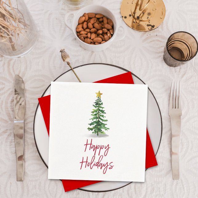 Watercolor Pine Tree Christmas Holiday Napkin (Creator Uploaded)