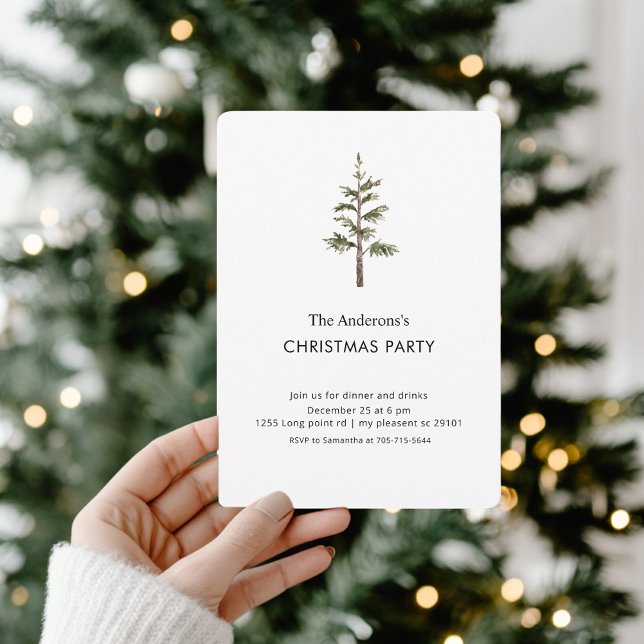 Watercolor Pine Tree Christmas Party Invitation (Creator Uploaded)