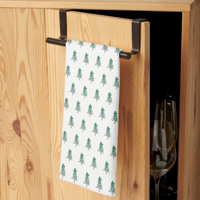 Watercolor Pine Tree Christmas Tea Towel (Thirds Fold)