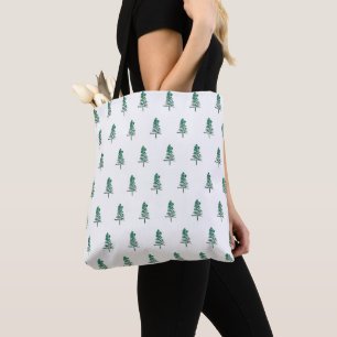Watercolor Pine Tree Christmas Tote Bag