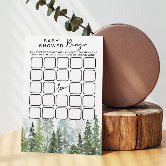 Watercolor Pine Tree Forest Baby Shower Bingo (Creator Uploaded)
