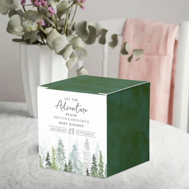 Watercolor Pine Tree Forest Baby Shower Favour Box (Creator Uploaded)