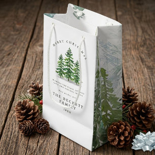 Watercolor Pine Tree Forest Christmas Small Gift Bag