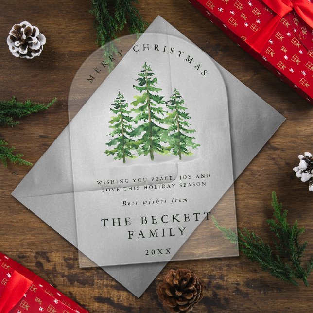 Watercolor Pine Tree Forest Holiday Card Acrylic Invitations (Creator Uploaded)