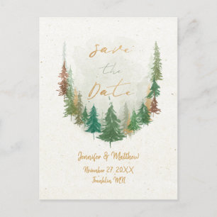 Watercolor Pine Tree Forest Save the Date Announcement Postcard