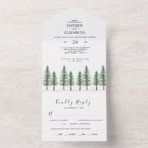 Watercolor Pine Tree Forest wedding All In One In Invitation