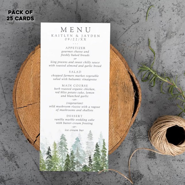 Watercolor Pine Tree Forest Wedding Menu (Creator Uploaded)