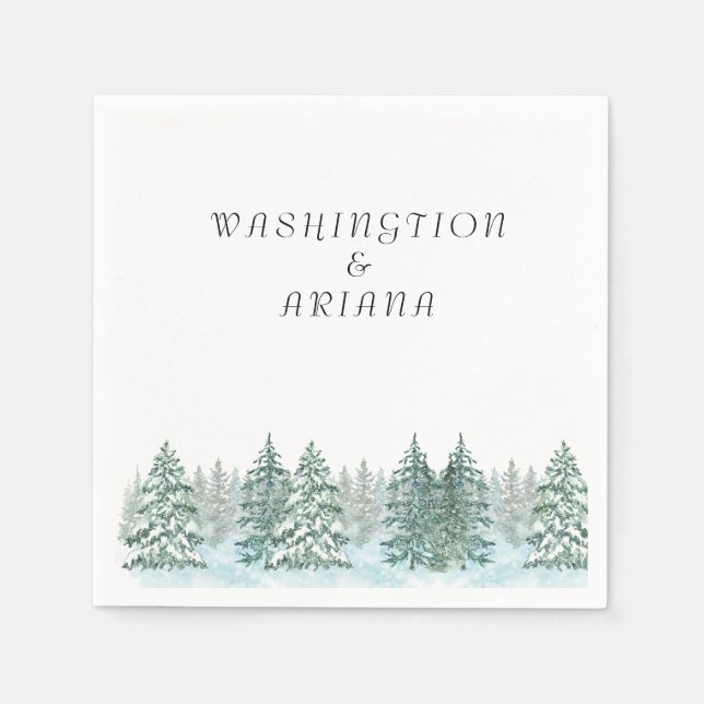 Watercolor Pine Tree Forest wedding Napkin (Front)