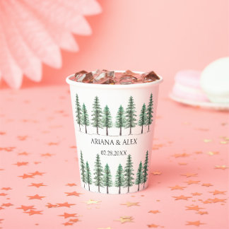 Watercolor Pine Tree Forest wedding Paper Cups