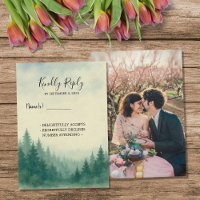 Watercolor pine tree forest wedding photo RSVP