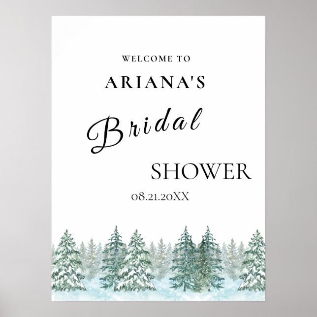 Watercolor Pine Tree Forest wedding Poster (Front)