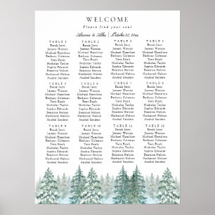 Watercolor Pine Tree Forest wedding setting Chart