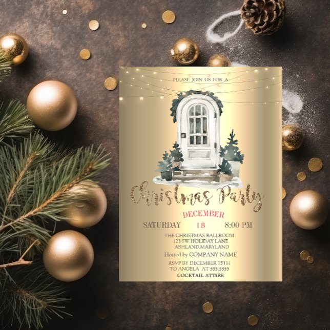 Watercolor Pine Tree,Front Door Christmas Party  Invitation (Creator Uploaded)