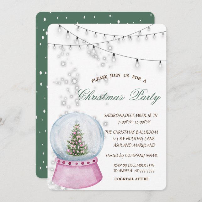 Watercolor Pine tree,Globe Christmas  Invitation (Front/Back)