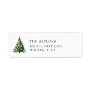 Watercolor Pine Tree Gold Holiday Return Address