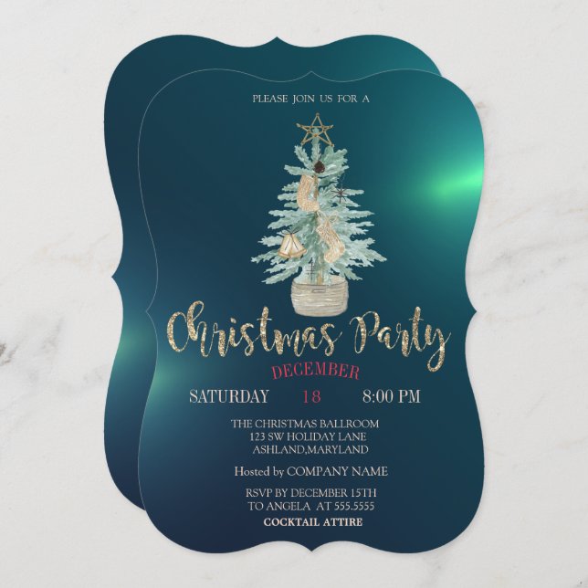 Watercolor Pine Tree,Green Christmas  Invitation (Front/Back)