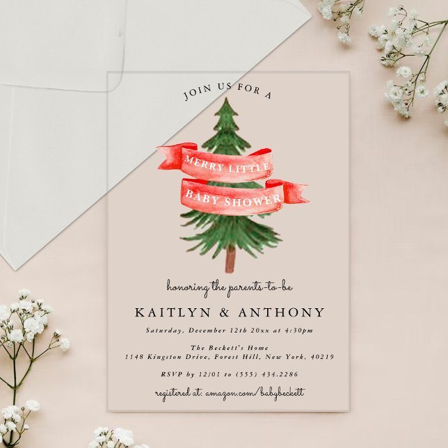Watercolor Pine Tree Merry Little Baby Shower Acrylic Invitations (Creator Uploaded)