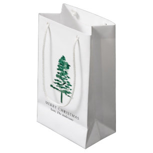 Watercolor Pine Tree Modern Christmas Small Gift Bag