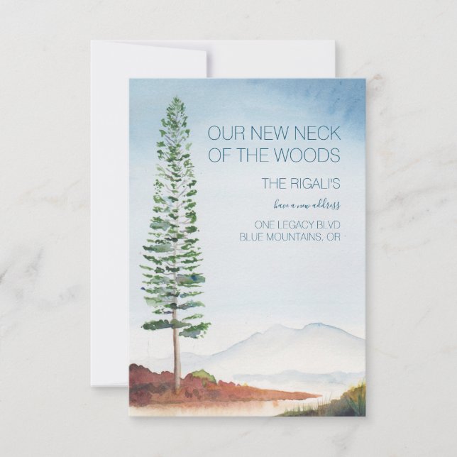 Watercolor Pine Tree Mountains Moving Announcement (Front)
