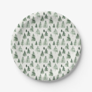 Watercolor Pine Tree paper plates Woodland Forest