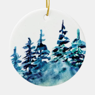 Watercolor Pine Tree Personalised Ceramic Tree Decoration