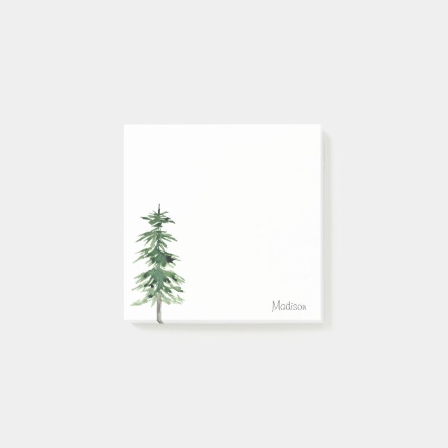 Watercolor Pine Tree Post-it Notes (Front)