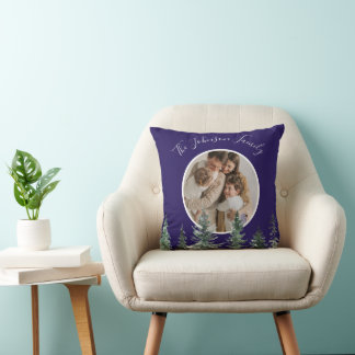 Watercolor Pine Trees 2 Photo Christmas Cushion