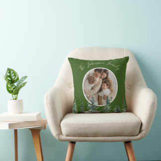 Watercolor Pine Trees 2 Photo Christmas Cushion