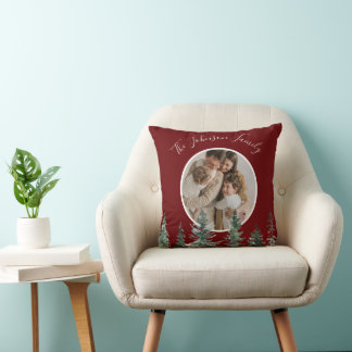 Watercolor Pine Trees 2 Photo Christmas Cushion